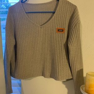V neck gray crop top sweater